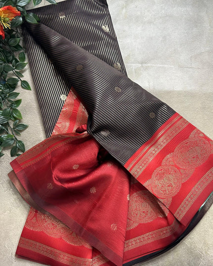 Black stripes contrast border soft silk ST105 saree