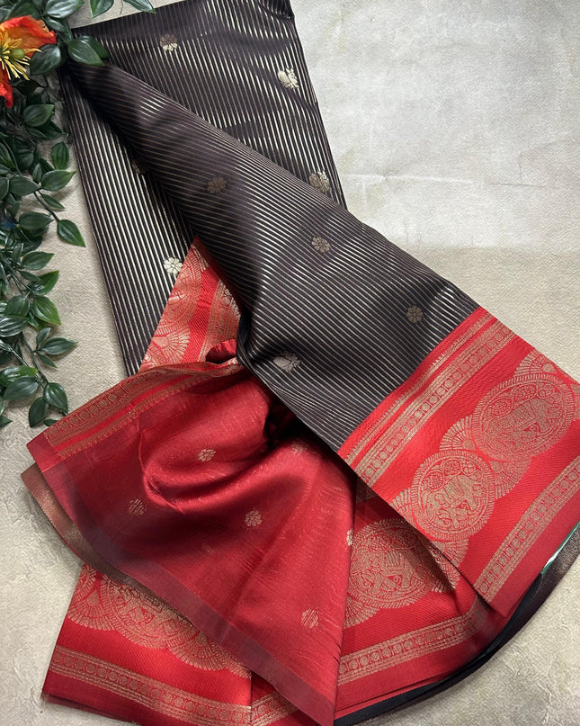 Black stripes contrast border soft silk ST105 saree
