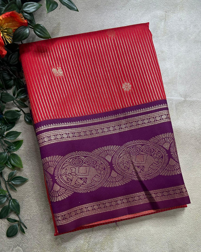 Red stripes contrast border soft silk ST105 saree