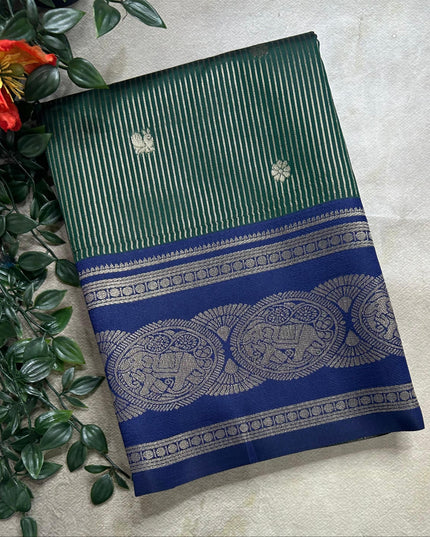 Bottle green stripes contrast border soft silk ST105 saree