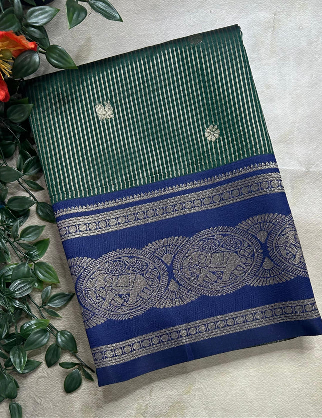 Bottle green stripes contrast border soft silk ST105 saree