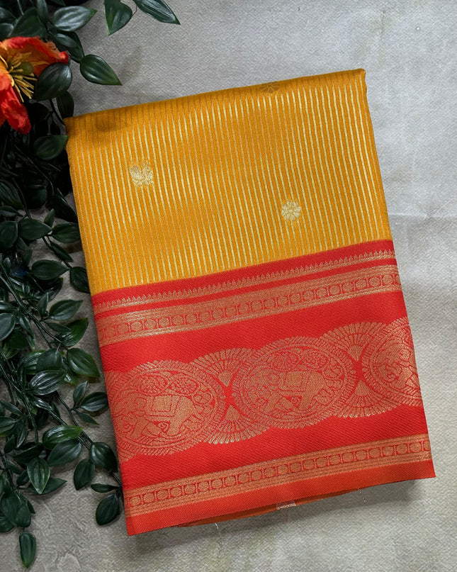 Yellow stripes contrast border soft silk ST105 saree