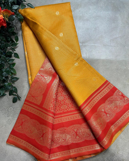 Yellow stripes contrast border soft silk ST105 saree