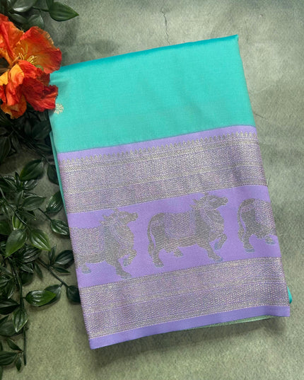 Pastel blue bentex border soft silk ST105 saree