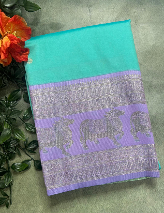 Pastel blue bentex border soft silk ST105 saree