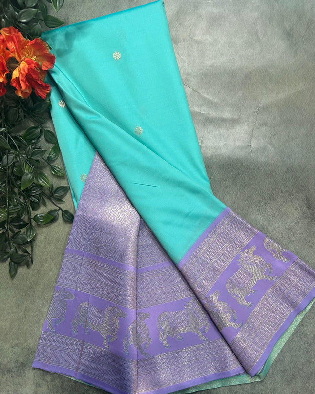 Pastel blue bentex border soft silk ST105 saree