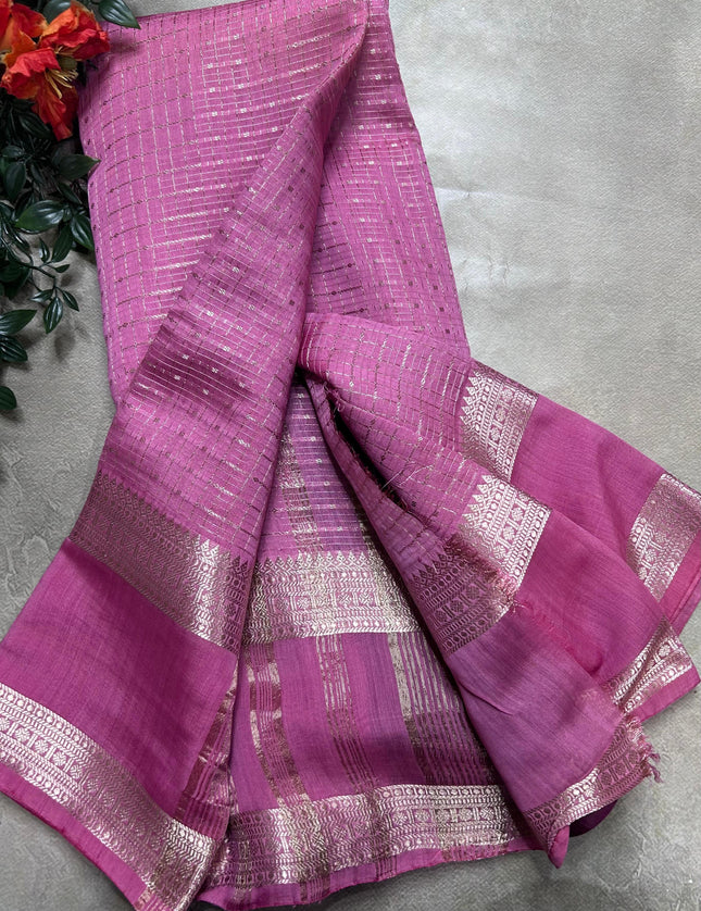 Onion pink soft tussar crepe ST106 saree