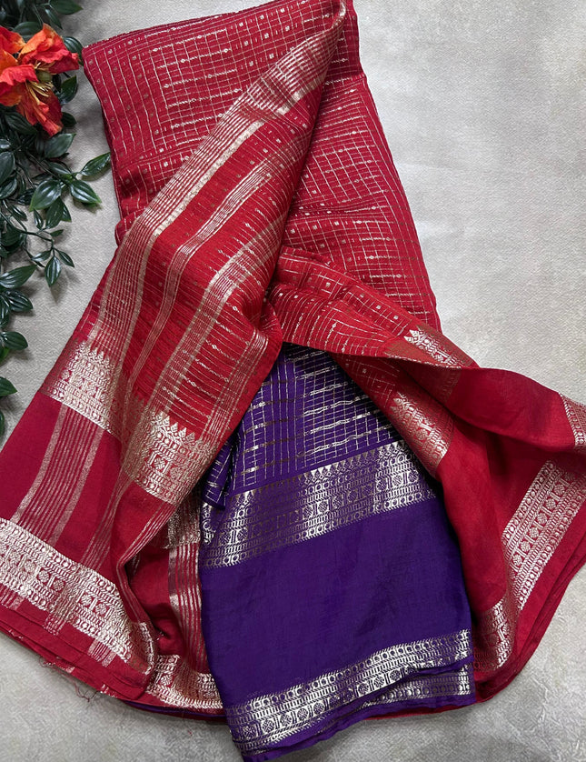 Red soft tussar crepe ST106 saree