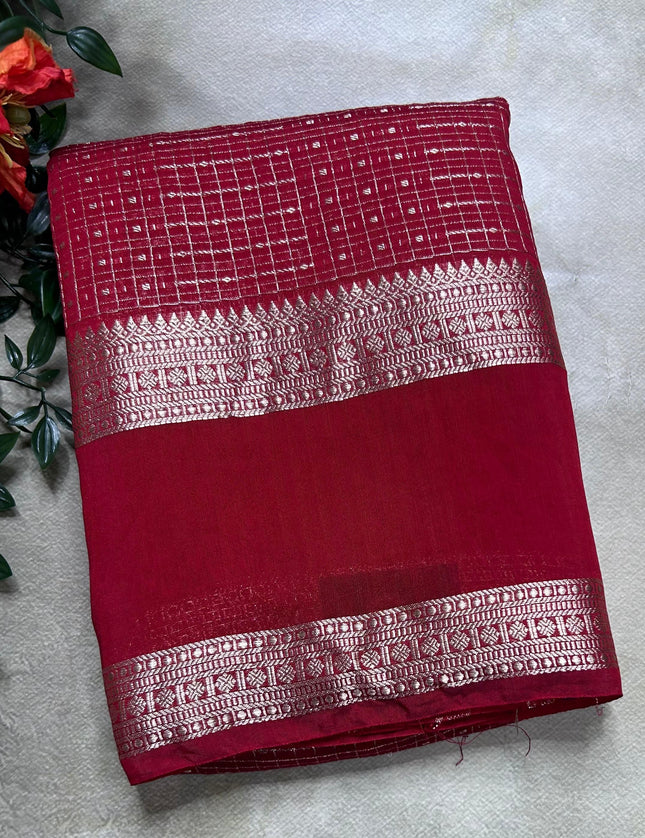 Red soft tussar crepe ST106 saree