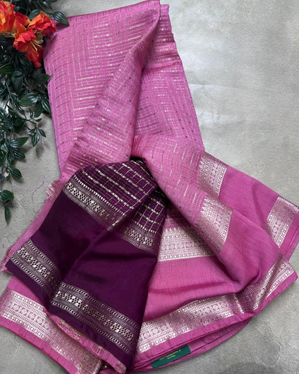 Onion pink soft tussar crepe ST106 saree