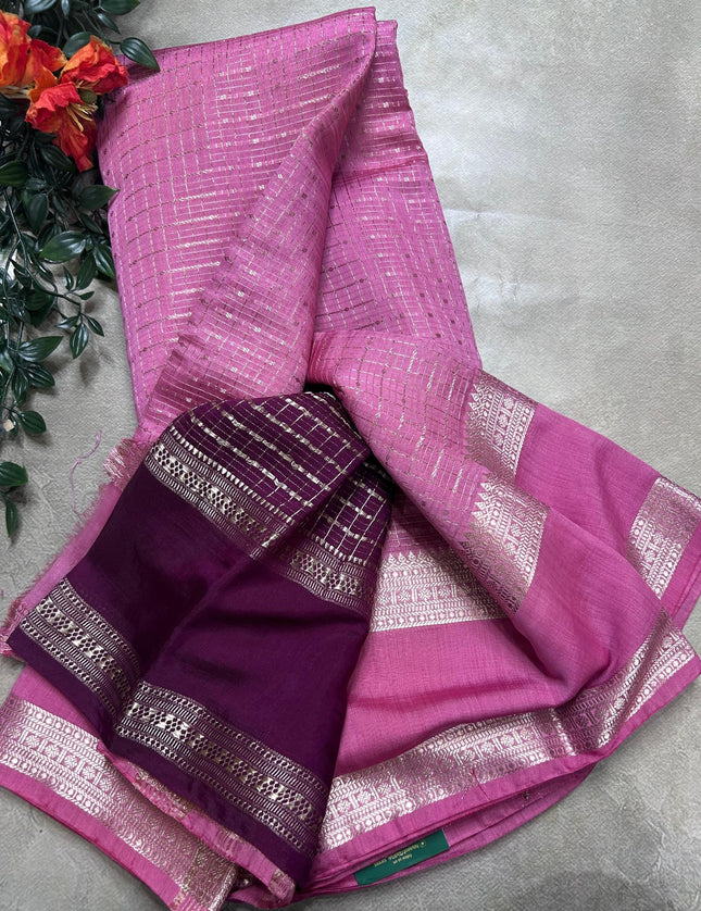 Onion pink soft tussar crepe ST106 saree