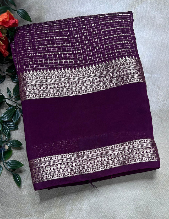 Dark purple soft tussar crepe ST106 saree