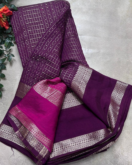 Dark purple soft tussar crepe ST106 saree