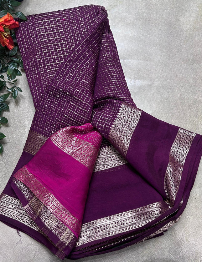 Dark purple soft tussar crepe ST106 saree