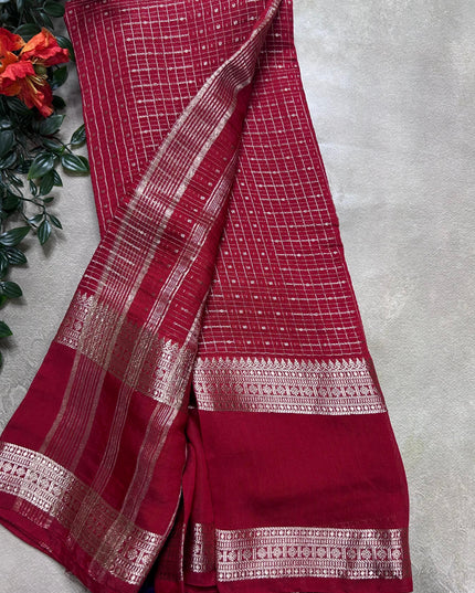 Red soft tussar crepe ST106 saree