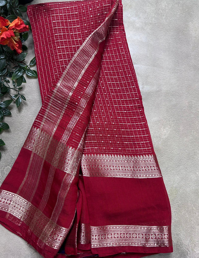 Red soft tussar crepe ST106 saree