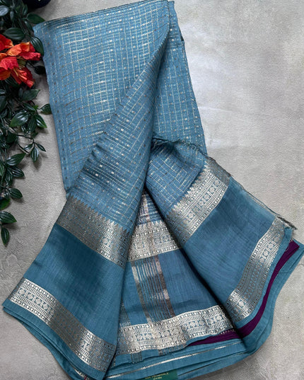 Pastel blue soft tussar crepe ST106 saree