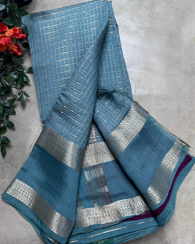 Pastel blue soft tussar crepe ST106 saree