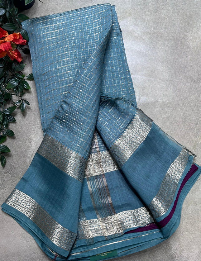 Pastel blue soft tussar crepe ST106 saree