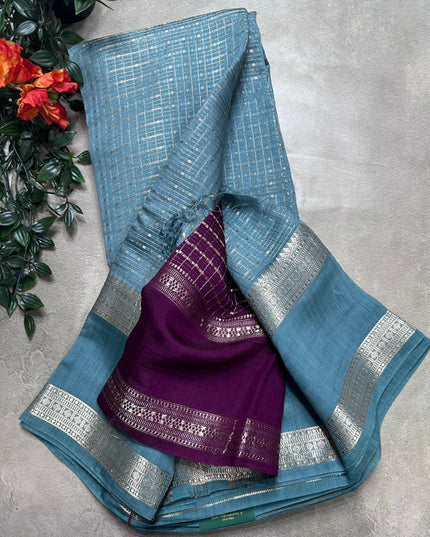 Pastel blue soft tussar crepe ST106 saree