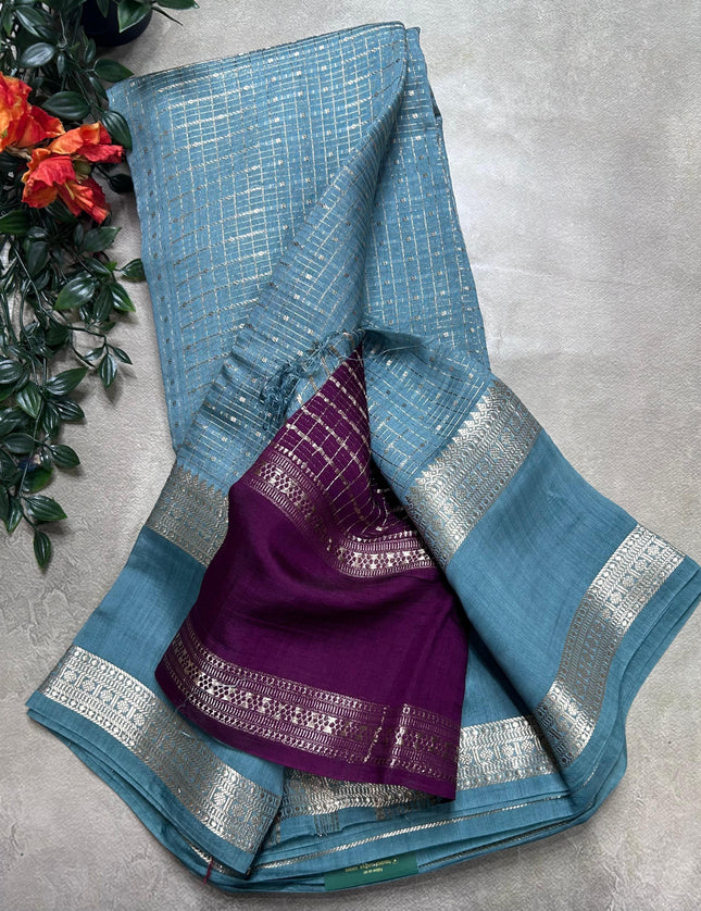 Pastel blue soft tussar crepe ST106 saree