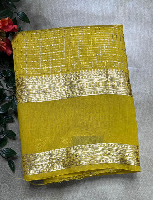Neon yellow soft tussar crepe ST106 saree