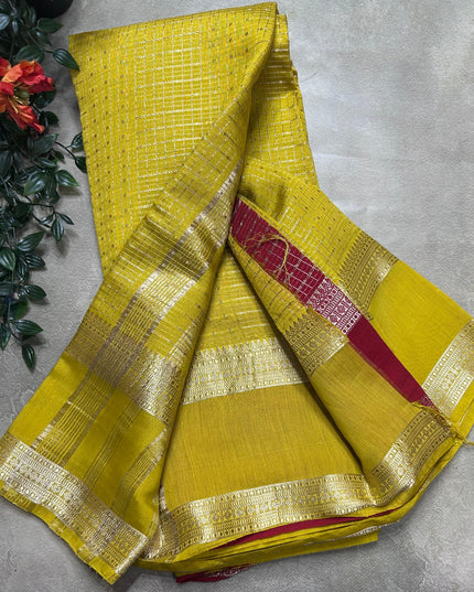 Neon yellow soft tussar crepe ST106 saree