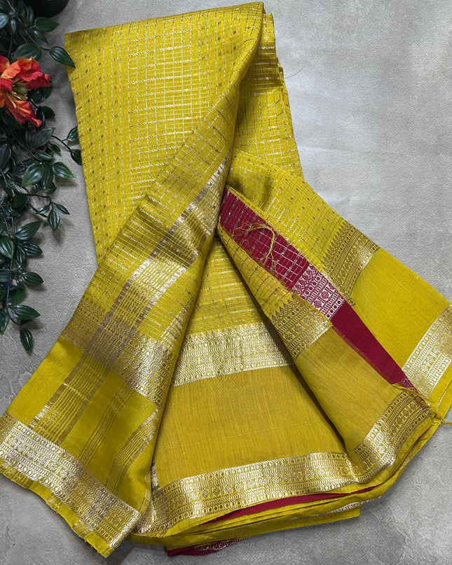 Neon yellow soft tussar crepe ST106 saree