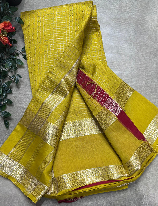 Neon yellow soft tussar crepe ST106 saree