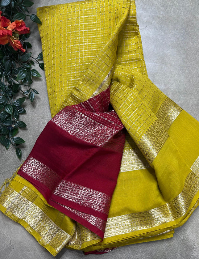 Neon yellow soft tussar crepe ST106 saree
