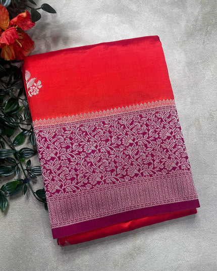 Orange small border semi silk crepe saree (RIA106)