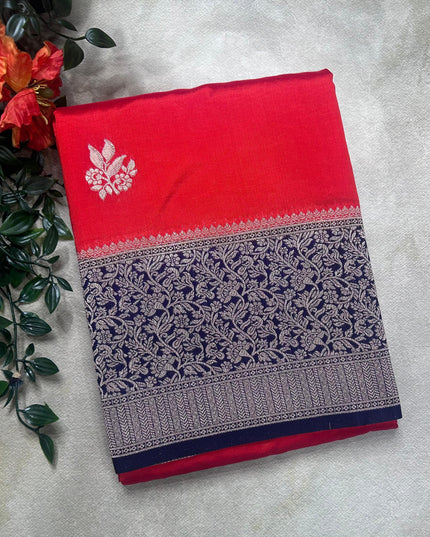 Red small border semi silk crepe saree (RIA106)