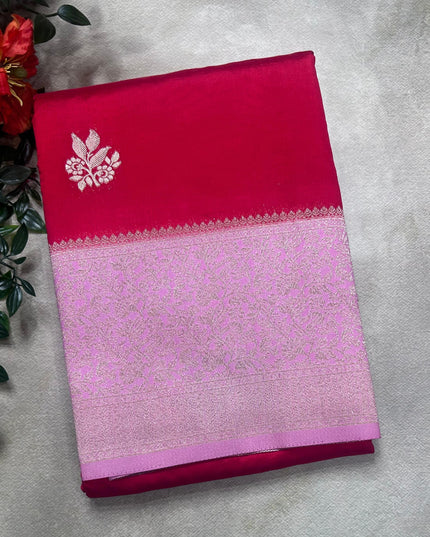 Rani pink small border semi silk crepe saree (RIA106)