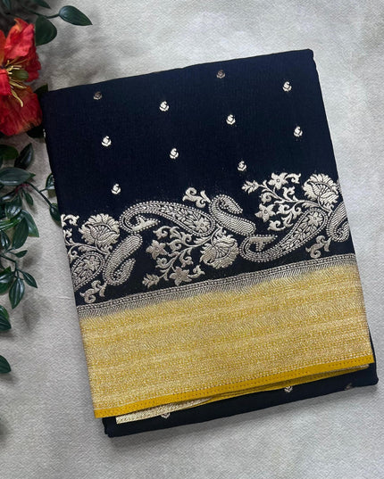 Black contrast semi georgette saree(RIA106)