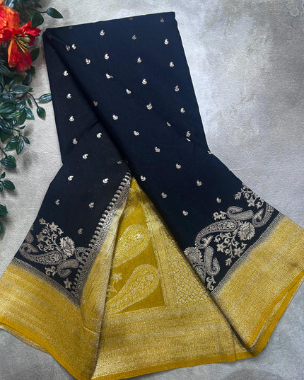 Black contrast semi georgette saree(RIA106)