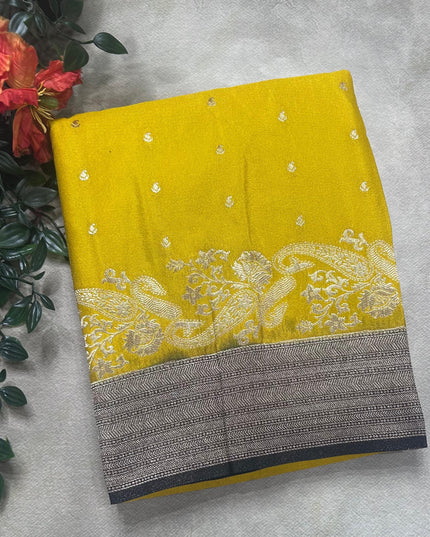 Yellow contrast semi georgette saree(RIA106)