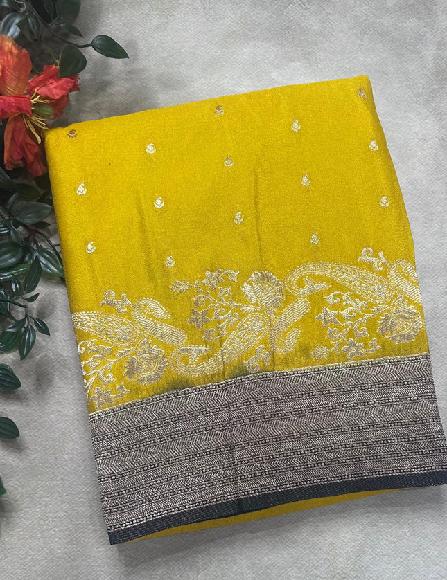 Yellow contrast semi georgette saree(RIA106)