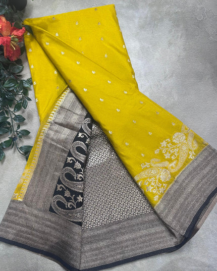 Yellow contrast semi georgette saree(RIA106)