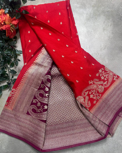 Orange contrast semi georgette saree(RIA106)