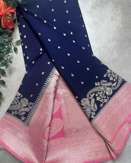 Navy blue contrast semi georgette saree(RIA106)
