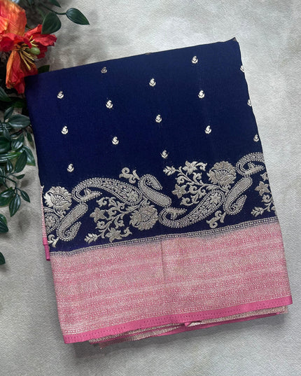 Navy blue contrast semi georgette saree(RIA106)
