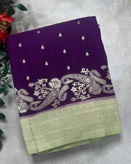 Dark purple contrast semi georgette saree(RIA106)