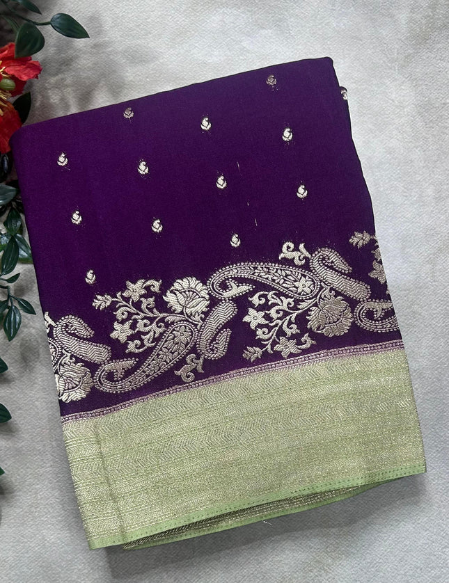 Dark purple contrast semi georgette saree(RIA106)