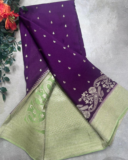 Dark purple contrast semi georgette saree(RIA106)