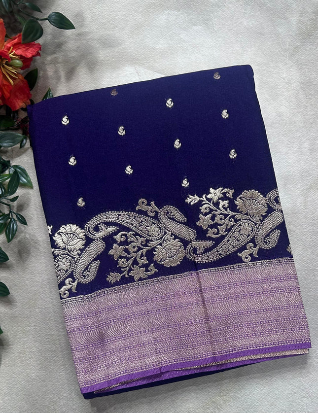 Blue contrast semi georgette saree(RIA106)