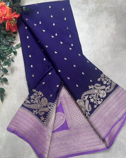 Blue contrast semi georgette saree(RIA106)