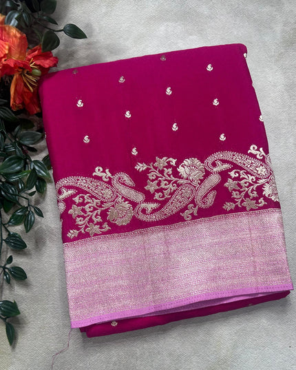 Rani pink contrast semi georgette saree(RIA106)
