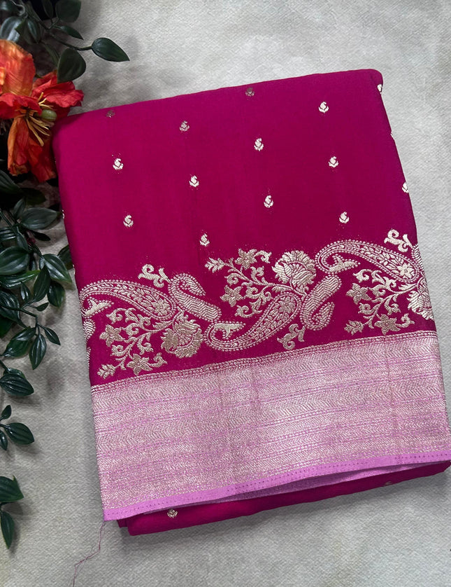 Rani pink contrast semi georgette saree(RIA106)