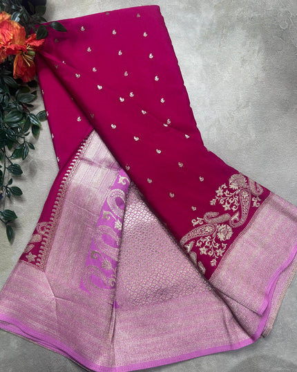Rani pink contrast semi georgette saree(RIA106)