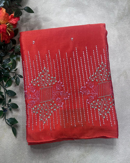 Orange contrast embroidery semi georgette saree(RIA106)